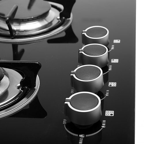 Geepas GK4410 4 Burners Gas Cooker with 2-in-1 Built-in Gas Hob, Tempered Glass, Auto Ignition - Black