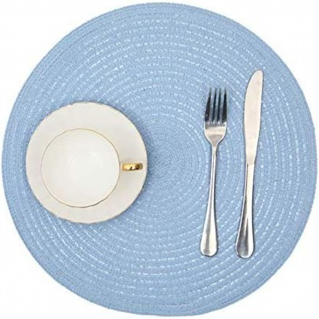 6 Round Decorative Placemats Table Mats- Light Blue