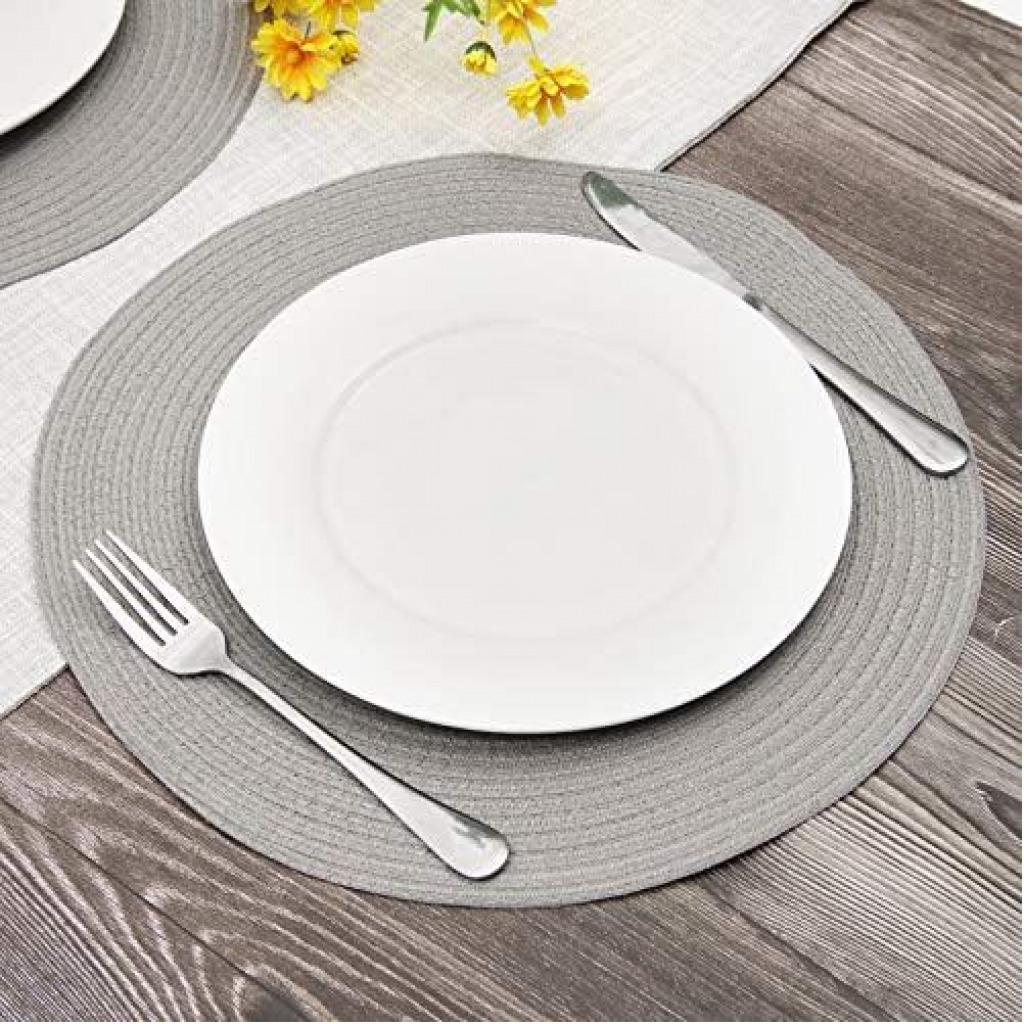 6 Pc Round Decorative Placemats Table Mats- Grey
