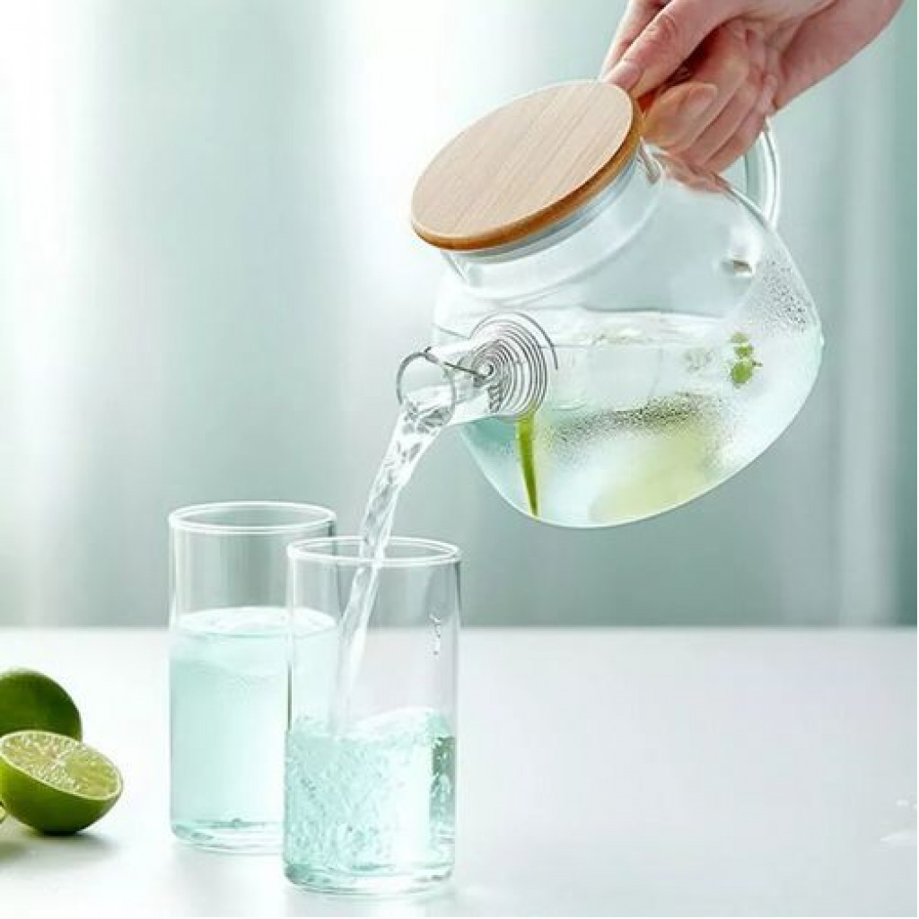 1000ml Glass Teapot Kettle With Whistle Infuser & Bamboo Lid- Clear Serveware TilyExpress 7