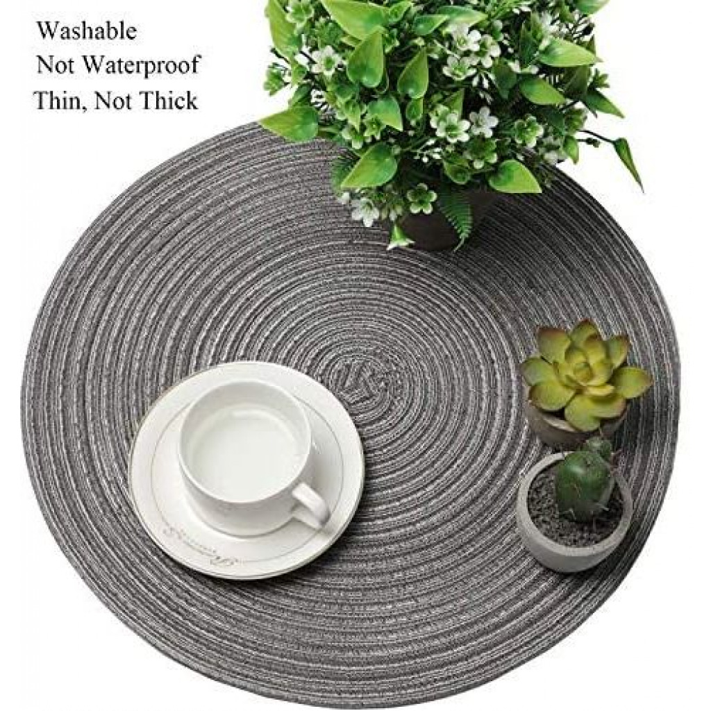 6 Round Decorative Placemats Table Mats- Grey