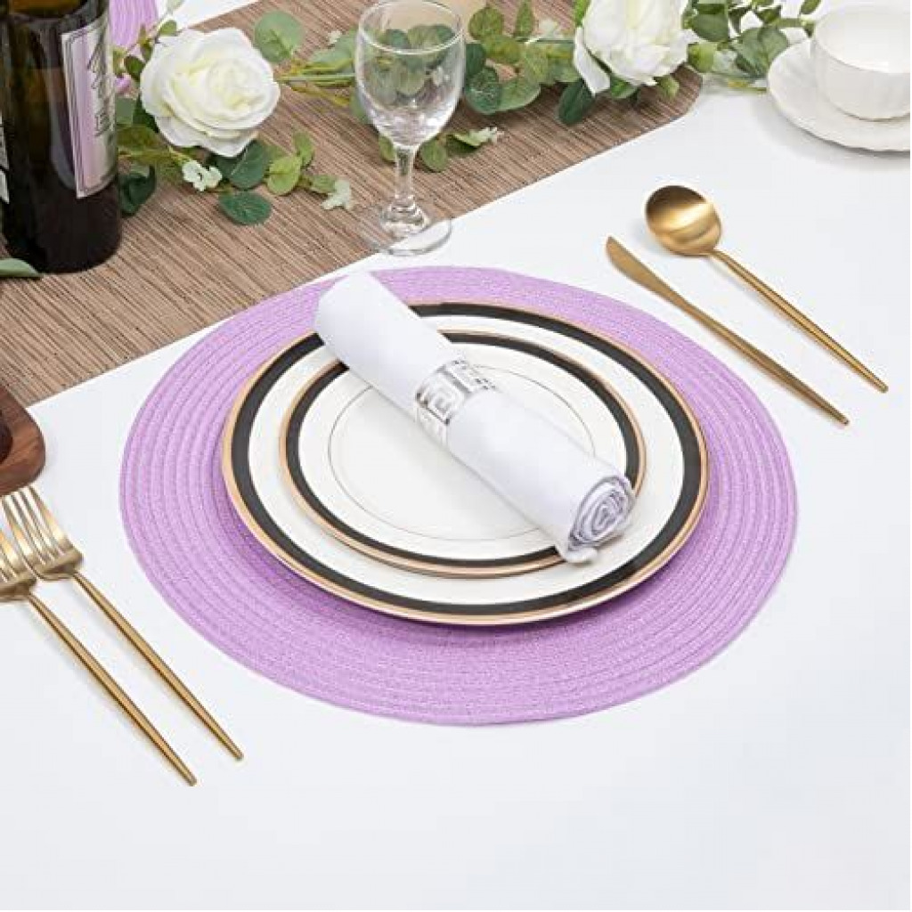 6 Round Decorative Placemats Table Mats- Purple