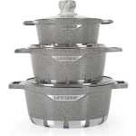 Life Smile 3 Pieces Of Non-stick Serving/Saucepans/Cookware- 24x28x32CM -Grey