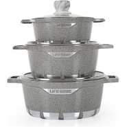 Life Smile 3 Pieces Of Non-stick Serving/Saucepans/Cookware- 24x28x32CM -Grey