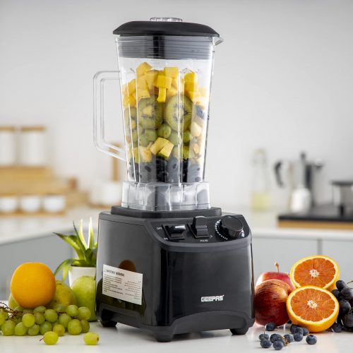 Geepas Professional Blender, 1800W Powerful Motor, GSB44078 - Countertop Blender for Milkshake Fruit Smoothie Maker 2L, Stainless Steel 6 Leave Blade, 2 Years Warranty, Black