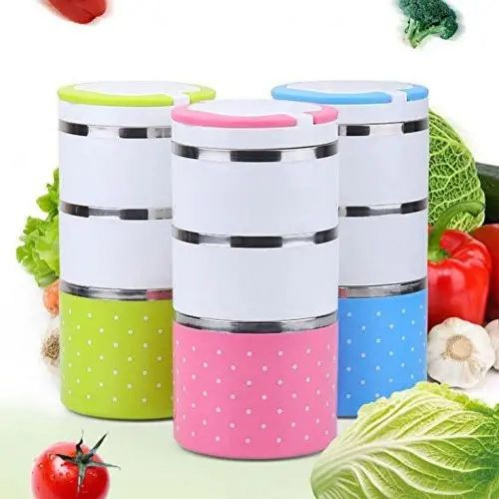 3 Layer Steel Food Insulated Lunch Box Container Tiffin- Multi-colours