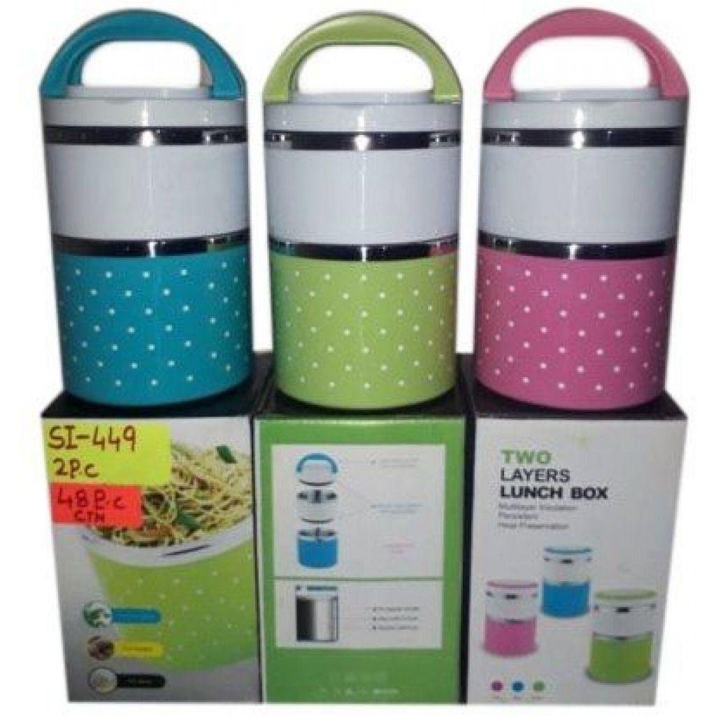 2 Layer Steel Food Insulated Lunch Box Container Tiffin- Multi-colours.