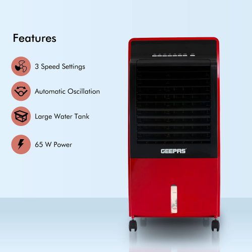 Geepas Air Cooler With Remote Control 65W GAC9433 - Red