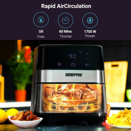 Geepas GAF37510 5L Digital Air Fryer - Electric Air Cooker With Digital Touch Screen & 60 Minute Timer, Led Display, Auto Shut Off | 2 Years Warranty