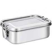 Stainless Steel Rectangle Lunch Box with Buckle Leak-Proof Food Container – Silver Lunch Boxes