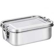 Stainless Steel Rectangle Lunch Box with Buckle Leak-Proof Food Container - Silver