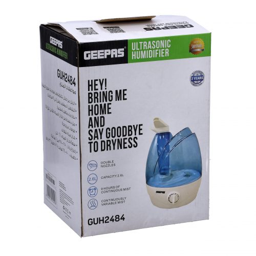 Geepas GUH2484 Ultrasonic Air Humidifier 2.6L, 9 hours - Blue