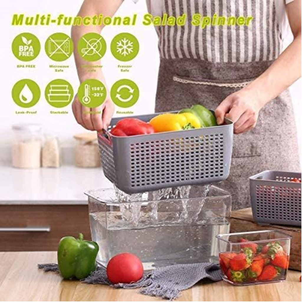 2.72L Refrigerator Organizer Bin Storage Container For Fruits Vegetables- Multi-colours