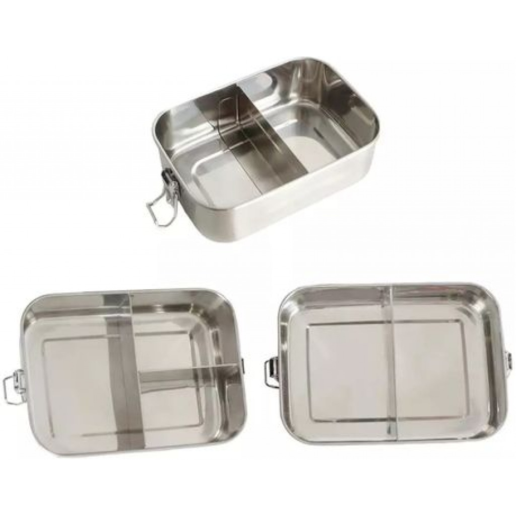 Stainless Steel Rectangle Lunch Box with Buckle Leak-Proof Food Container – Silver Lunch Boxes TilyExpress 15
