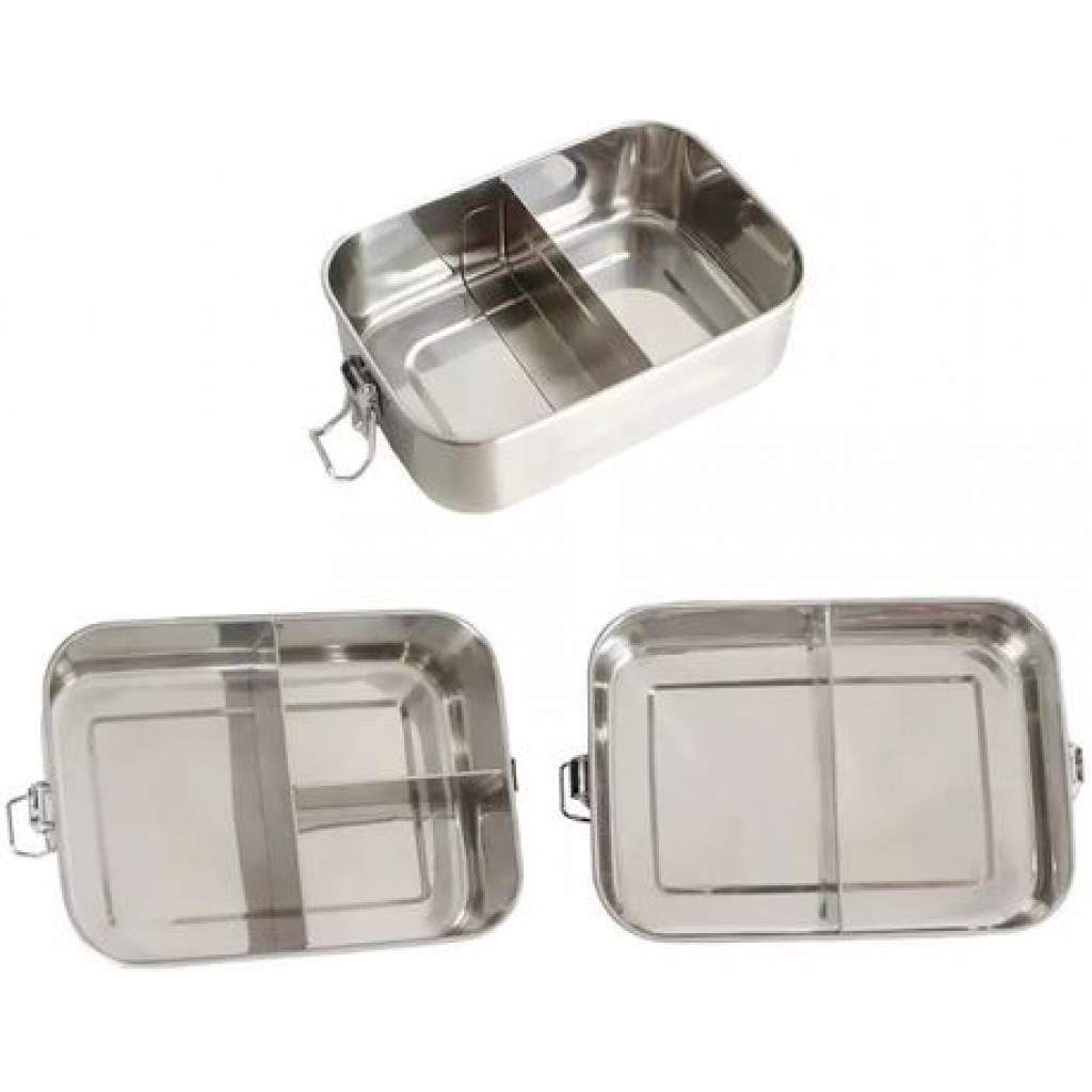 Stainless Steel Rectangle Lunch Box with Buckle Leak-Proof Food Container - Silver