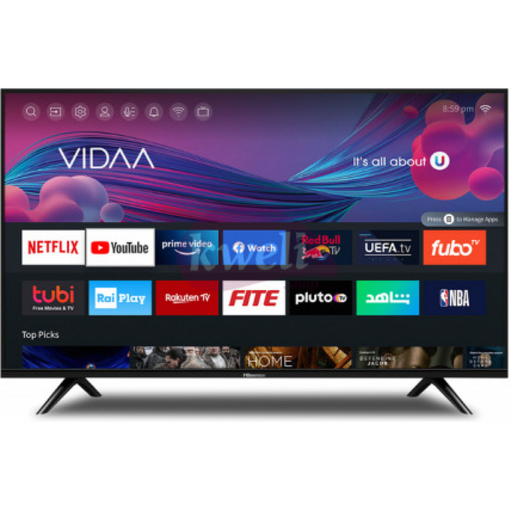 Hisense 55 inch 4K Smart TV – Frameless Vidaa Smart TV, Bluetooth, HDMI, USB, Netflix and Youtube One Touch