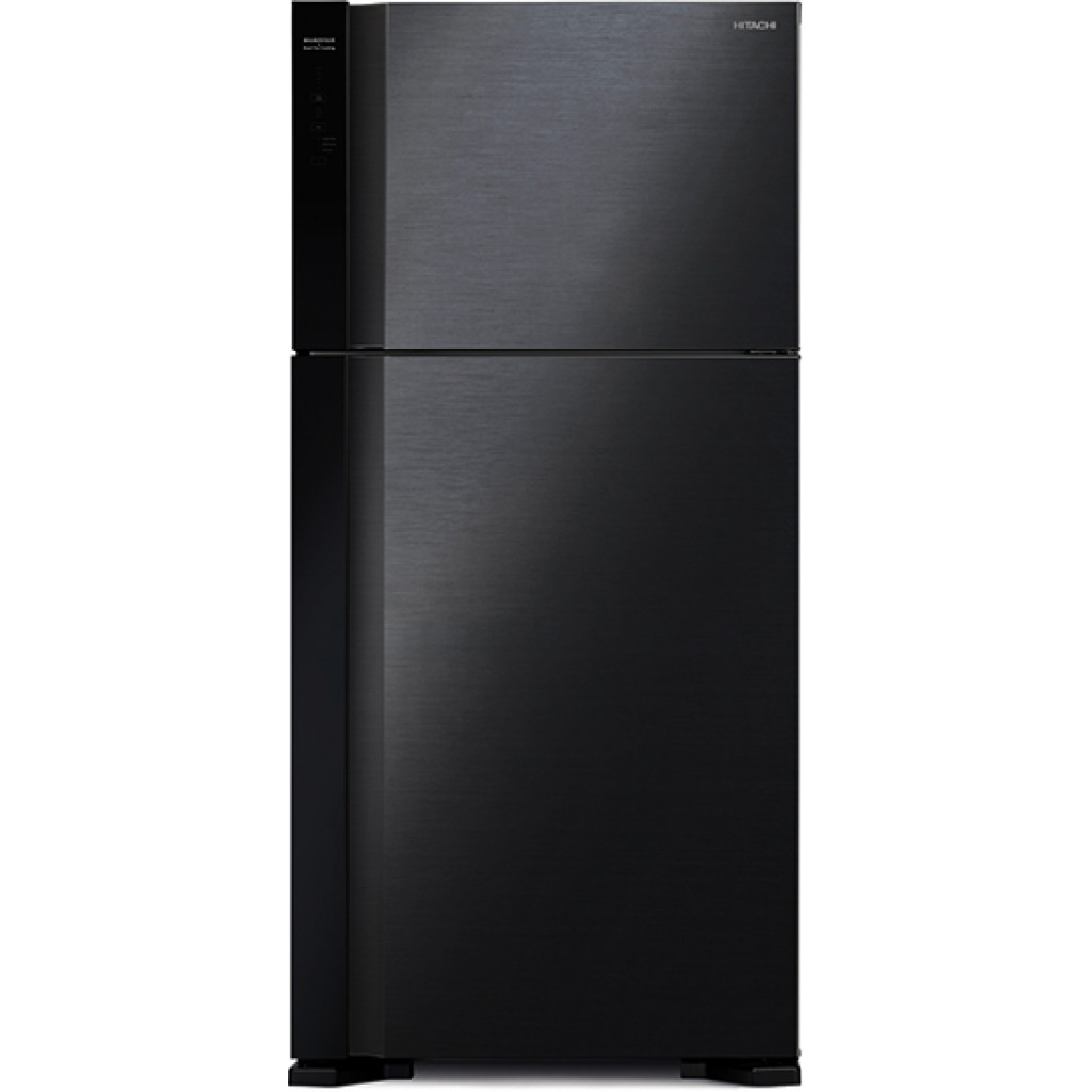 Hitachi 600-liter Double Door Refrigerator with Inverter Compressor, Brilliant Black – RV750PUN7KBBK; Frost Free Top Mount Freezer, Dual Fan Cooling