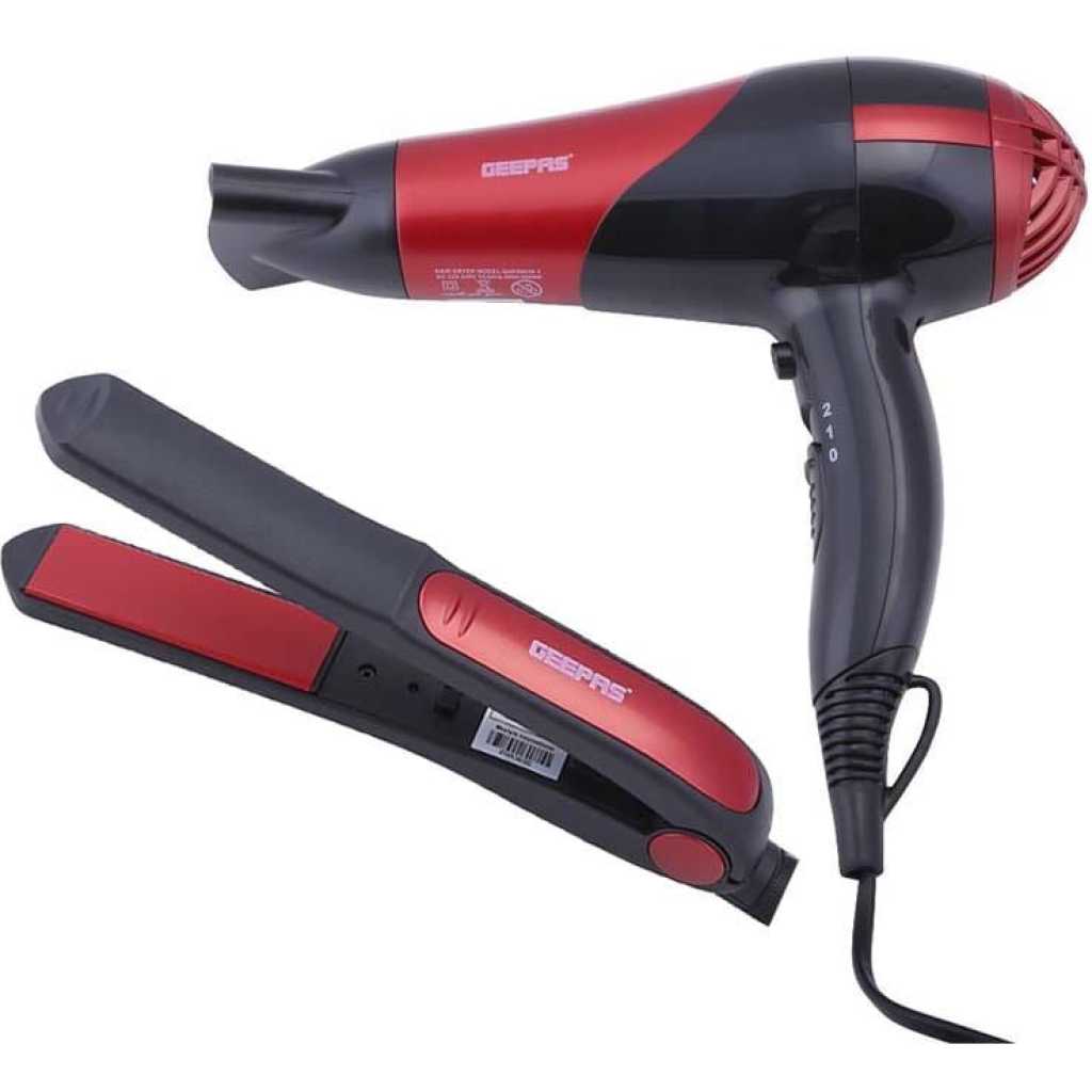 GEEPAS GHF86036 Hair Dryer & Straightener Combo/Ceramic, Red