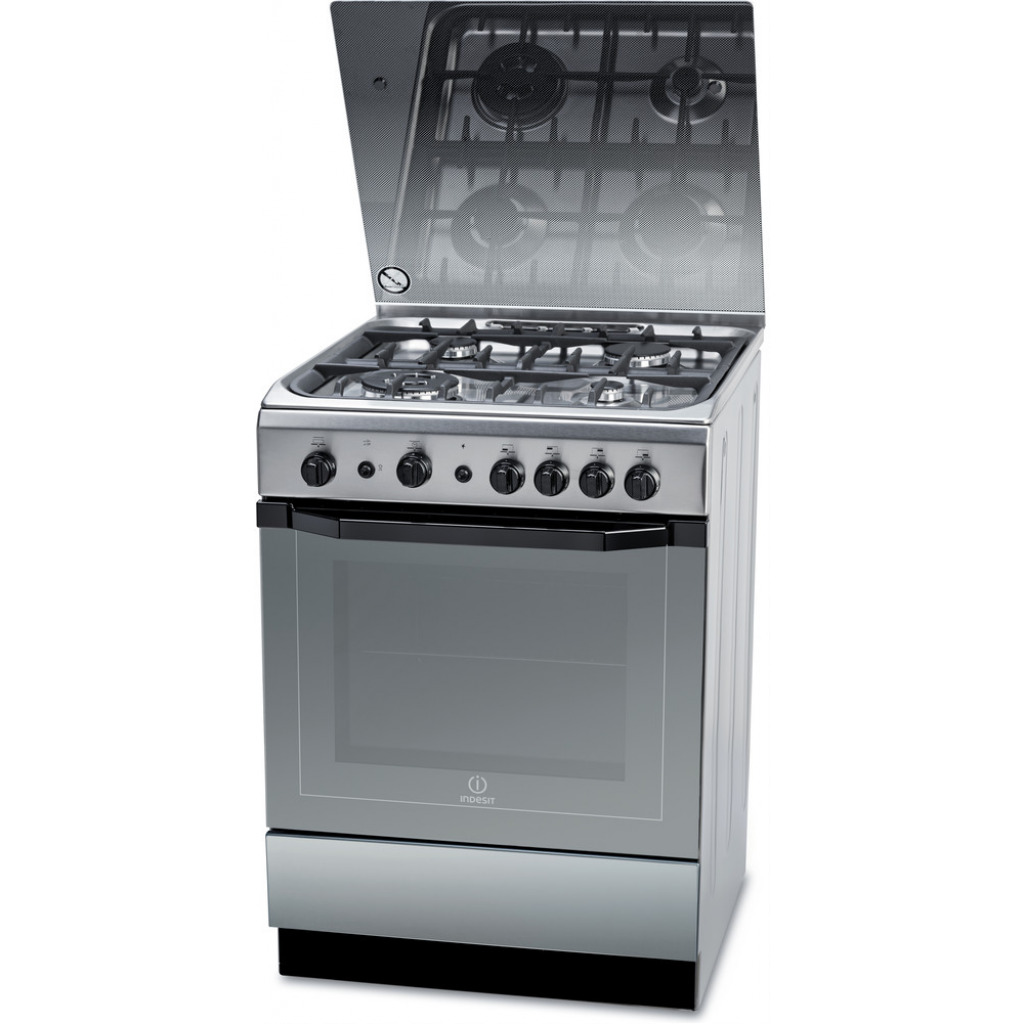 Indesit 60cmx60cm Gas Cooker with Gas Oven and Grill – I6TG1G(X)GH/EX; 4 Gas Burners, Automatic Ignition