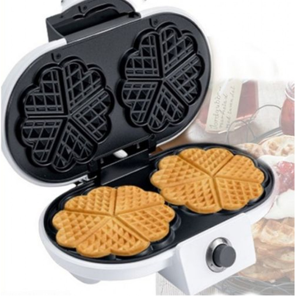 Silver Crest Double Waffle Maker With Mini Heart-Shaped Waffles Grill -White