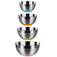 4pc Kitchen Steel Mixing Bowls For Baking Cooking Salad Fruits- Multi-Colours