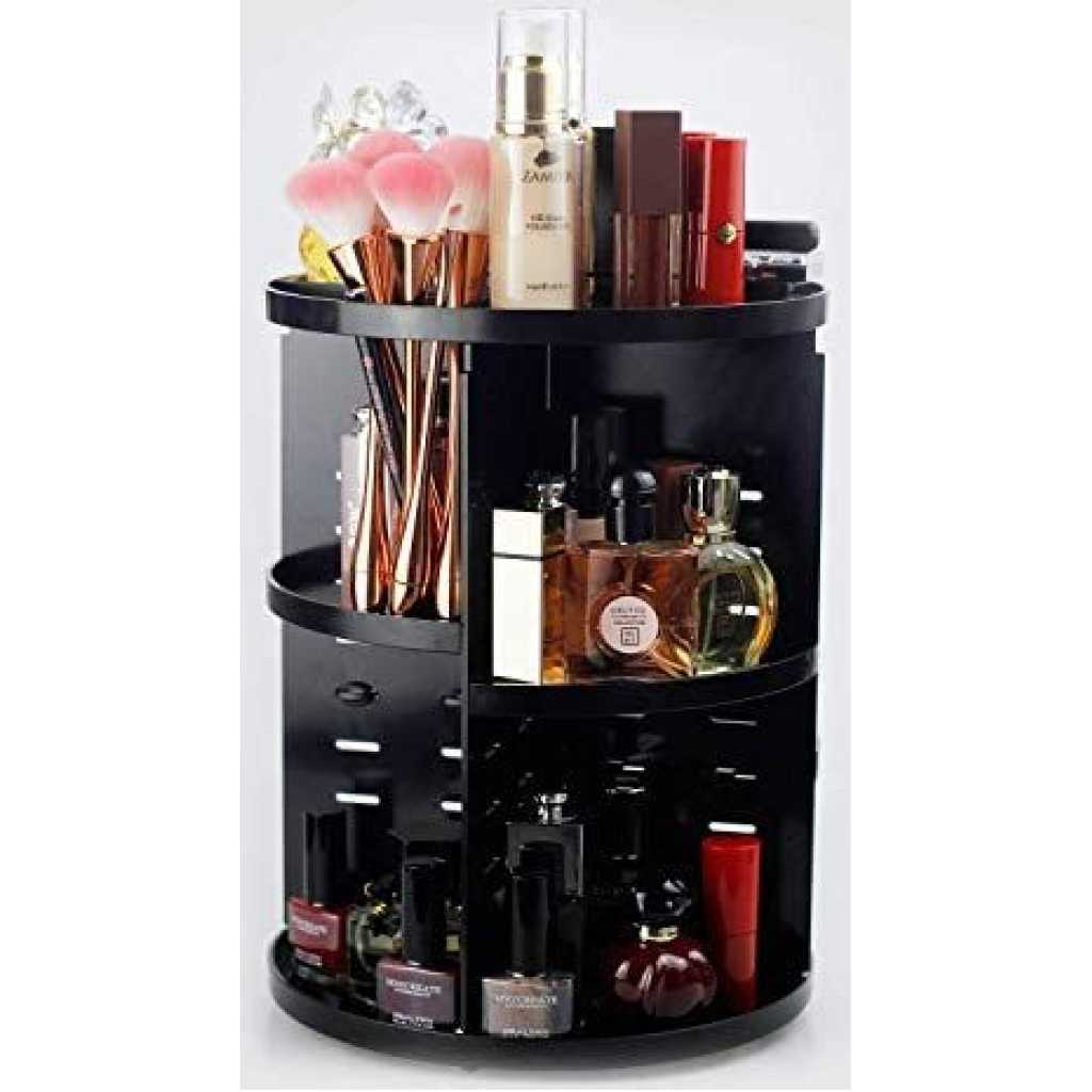 Rotating Adjustable Acrylic Cosmetic Jewelry Makeup Organizer Storage Box- Black