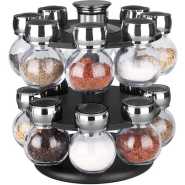 16pc Revolving Jar Kitchen Herbs & Spice Rack Countetop Storage Organizer-Clear