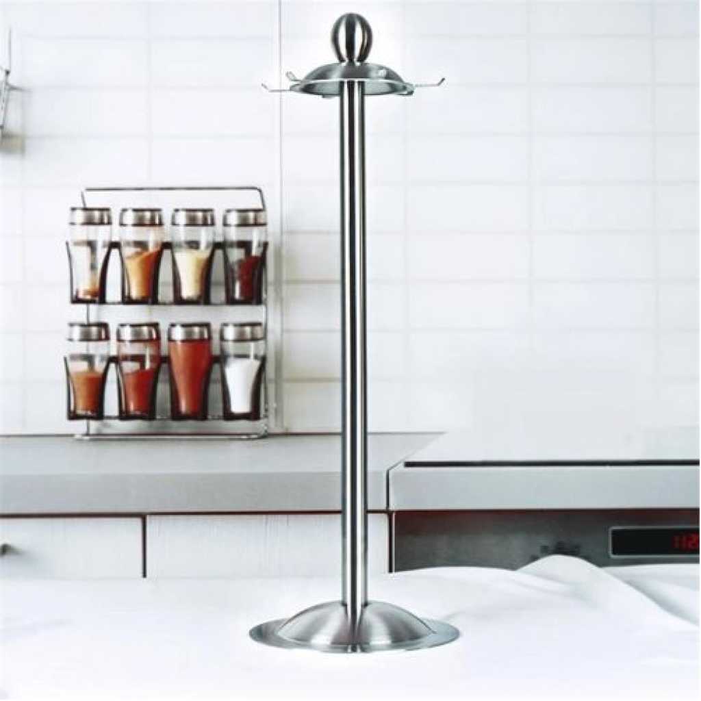 6 Hooks Kitchen Serving Spoon Holder Ladle Stand Tool Storage Organizer, Silver Kitchen Storage & Organization Accessories TilyExpress