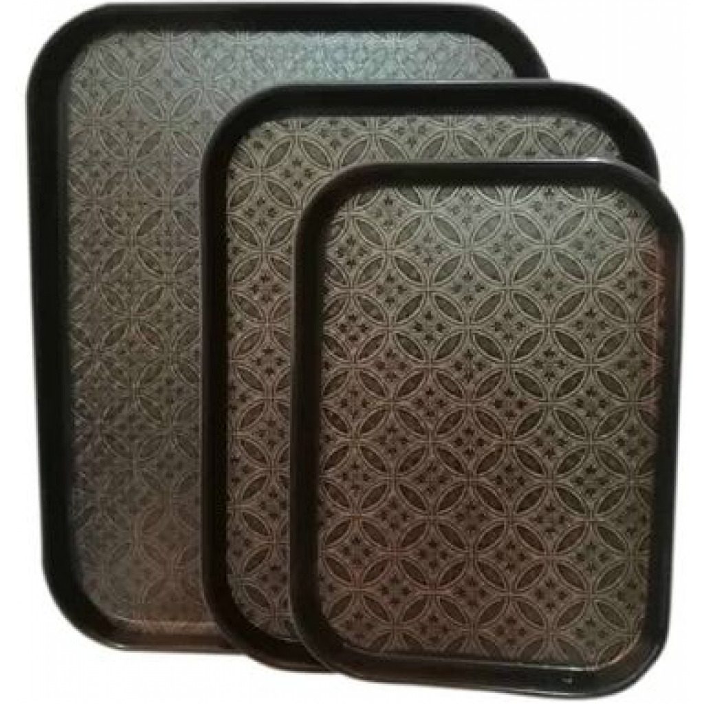 3 Pieces Of Rubber Non-slip Serving Trays Platters, Black