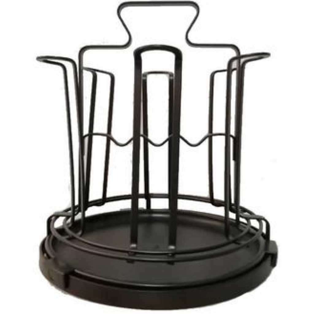 Round 6 Glasses, Cups Holder Stand Storage Organizer Draining Rack-Brown