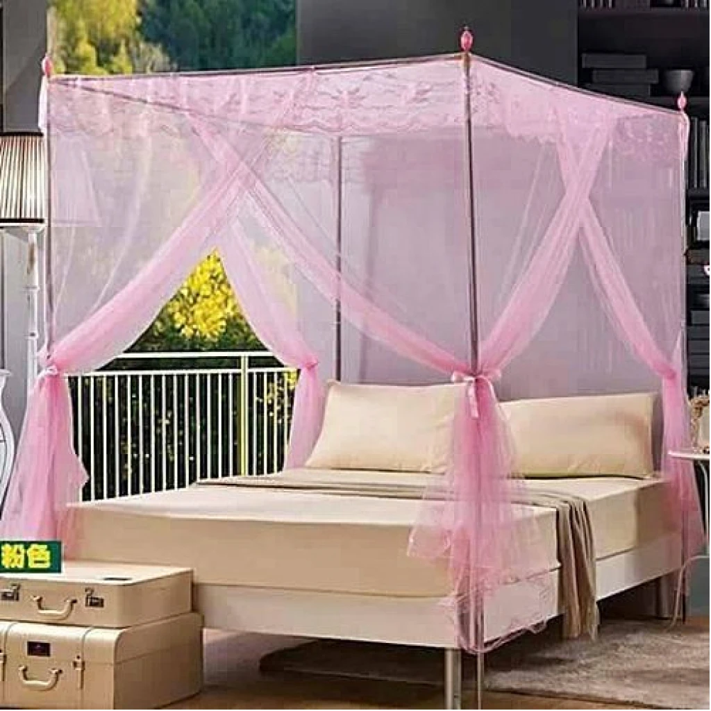 Steel Flat Topped Luxury Mosquito Net With Stands – Pink Mosquito Nets TilyExpress