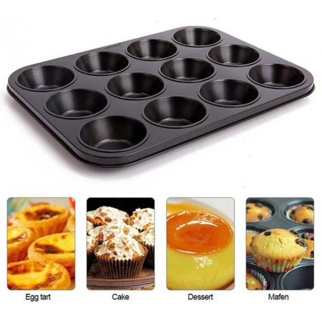 Cupcake Baking Tray 12 Holes mold - Black