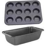 Bread Baking Pan And Cupcake Baking Tray Set - Black