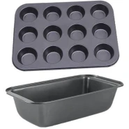 Bread Baking Pan And Cupcake Baking Tray Set - Black