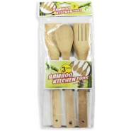 3Pcs Bamboo Kitchen Tools Set - Wooden Solid Turner, Spatula, & Slotted Spatula Kitchen