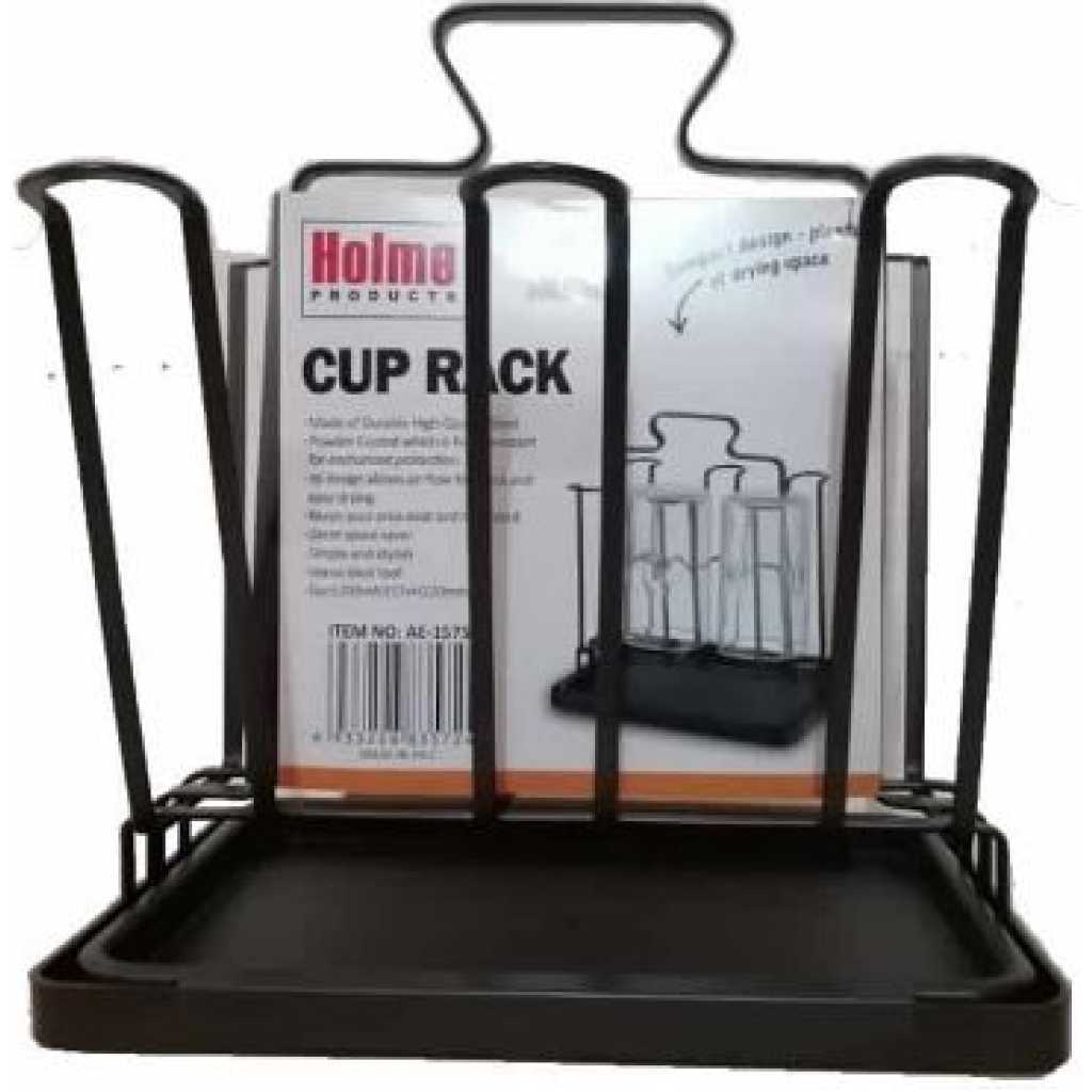 Square 6 Glasses, Cups Holder Stand Storage Organizer Draining Rack-Brown