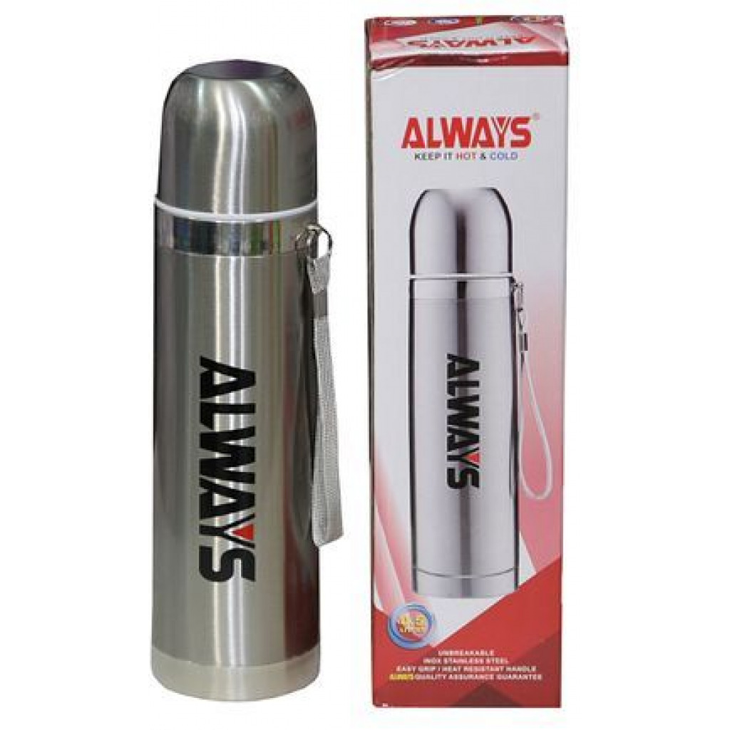 Always Hot & Cold Unbreakable Stainless Steel Flask, 0.5L - Silver