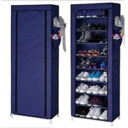 Multipurpose Portable Folding Shoes Rack 9 Tiers Multi-Purpose Shoe Storage Organizer Cabinet Tower with Iron and Nonwoven Fabric with Zippered Dustproof Cover Color Navy Blue Shoe Organizers TilyExpress 2