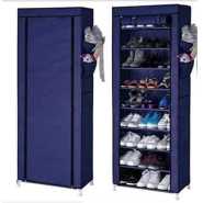 Multipurpose Portable Folding Shoes Rack 9 Tiers Multi-Purpose Shoe Storage Organizer Cabinet Tower with Iron and Nonwoven Fabric with Zippered Dustproof Cover Color Navy Blue