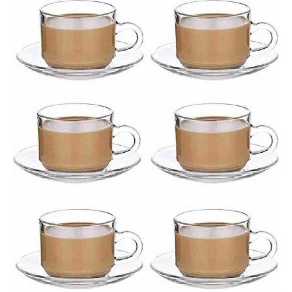 6 Pieces Of Cups And 6 Saucers - Colourless