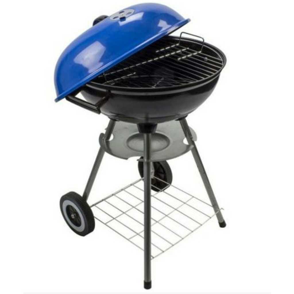 Portable Metal Kettle Trolley Barbecue Wood Charcoal Grill, Blue