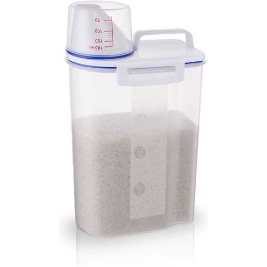 2 Litre Plastic Food Storage Rice Cereal Container Bin, White