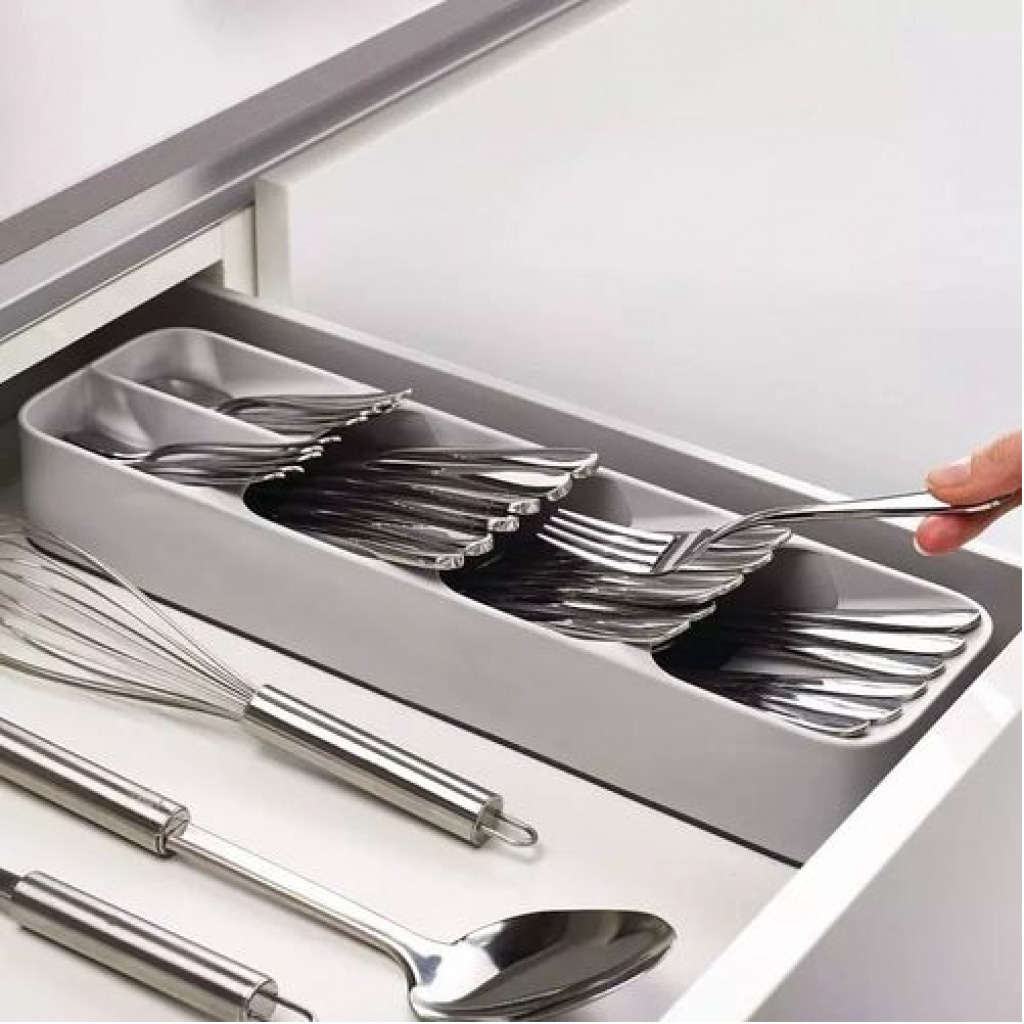 Drawer Store Kitchen Cutlery Knife Fork Spoon Drawer Storage Organizer Tray- Grey Storage Drawer Units TilyExpress