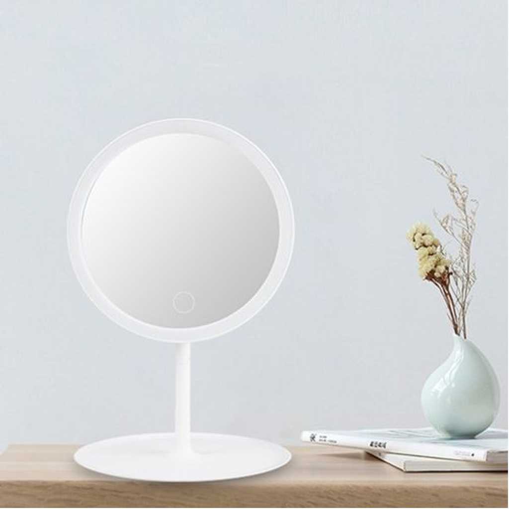 Rechargeable LED Touch Screen Cosmetic Makeup Mirror With Vanity Lamp Lights -White