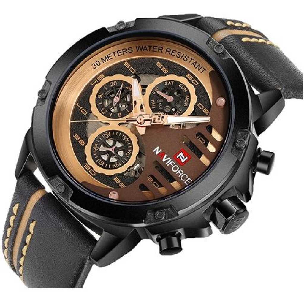 Naviforce Leather Strapped Chronograph Watch - Black