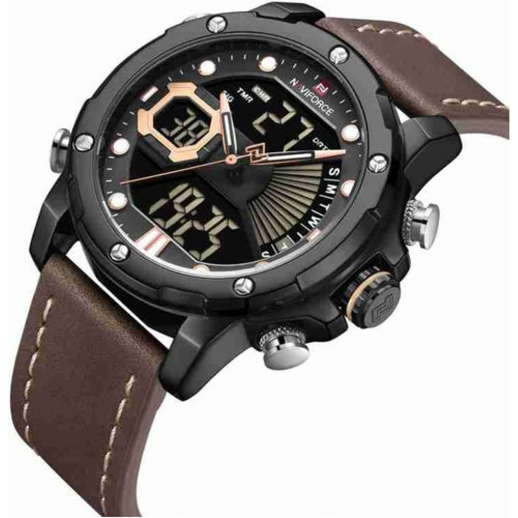 Naviforce Dual Leather Strapped Men's Watch - Brown