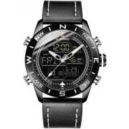 Naviforce Leather Strapped Digital And Analog Watch - Black