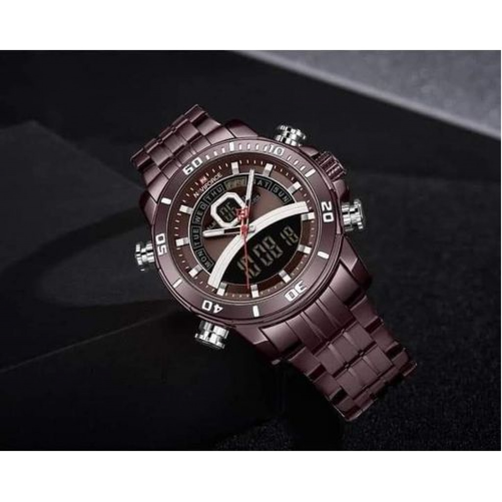 Naviforce Luxury Stainless Steel Men's Waterproof Watch - Brown