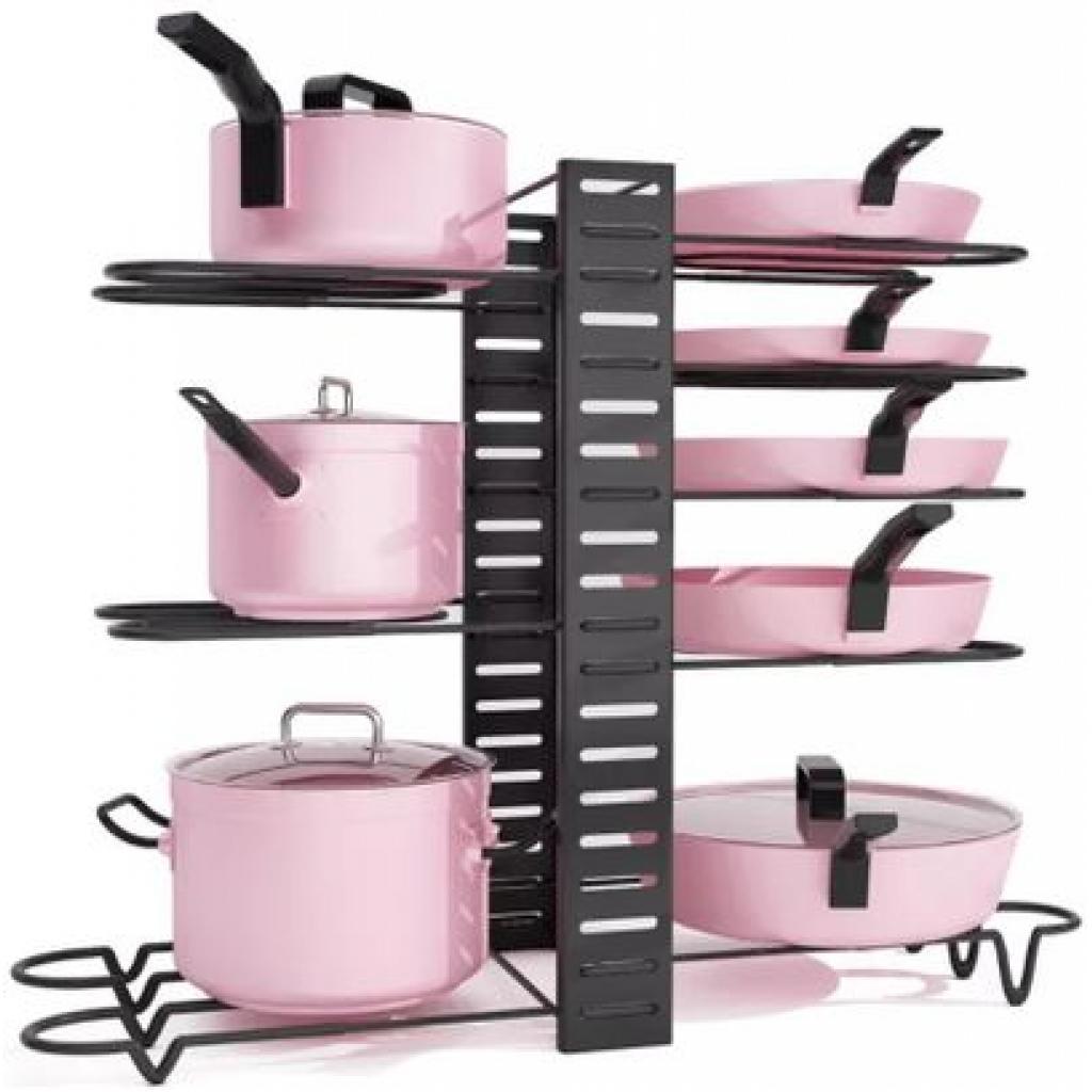 Kitchen Pots And Saucepans Rack Holder Storage Organizer - Black