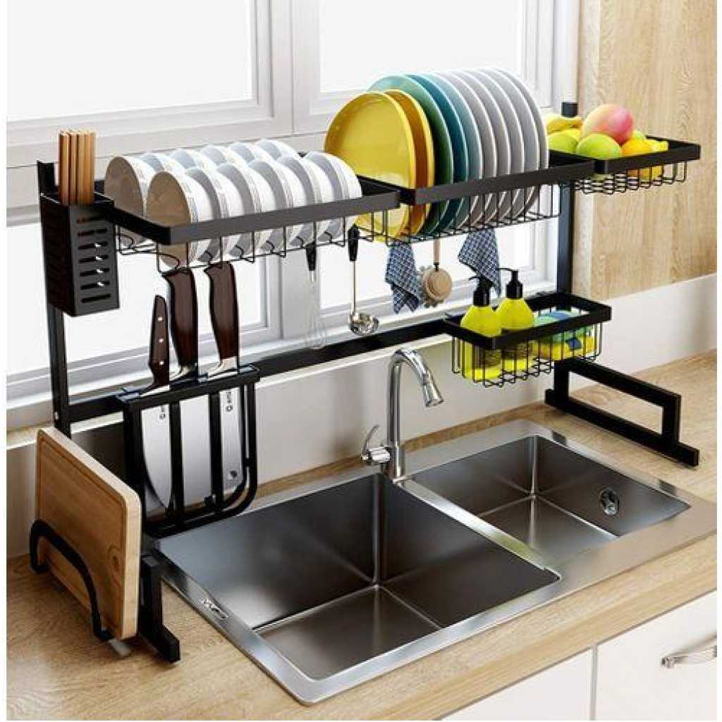 Dish Drying Draining Rack, Over The Sink Display Stand Utensils Storage Organizer -Black